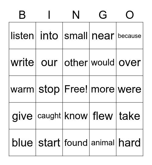 HFWs Block 4A -1st Bingo Card