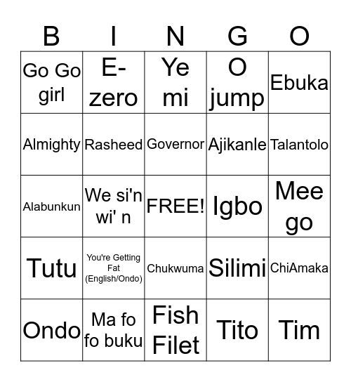 Glady's Bingo Card