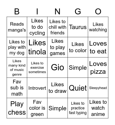 Me-ingo Bingo Card
