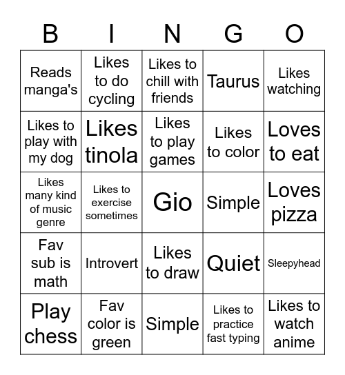 Me-ingo Bingo Card