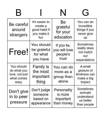 Theme Bingo Card