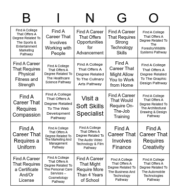 COLLEGE & CAREER FAIR BINGO Card