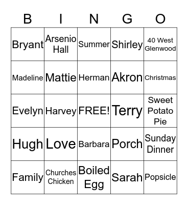 Holmes-Manning 2015 Family Reunion  Bingo Card