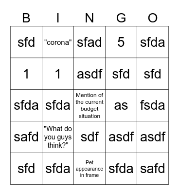 Team Meeting Bingo! Bingo Card