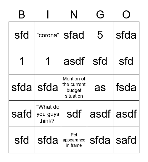 Team Meeting Bingo! Bingo Card