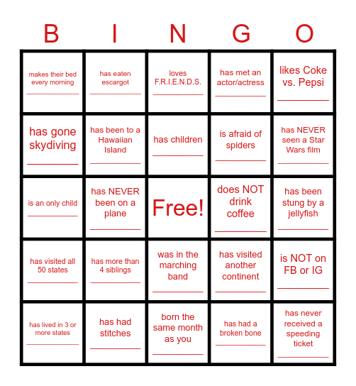 Find Someone Who... Bingo Card