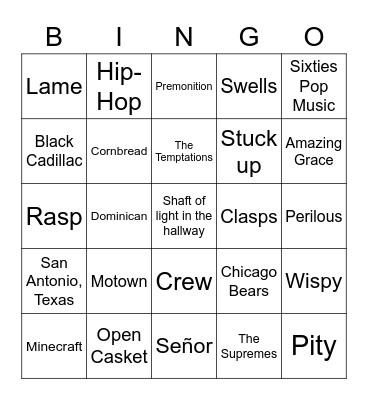 Ghost Boys Bingo Card