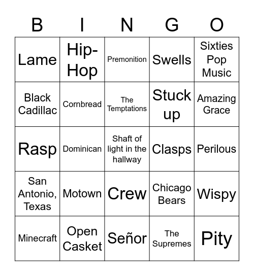 Ghost Boys Bingo Card