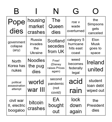 2022 disaster bingo Card