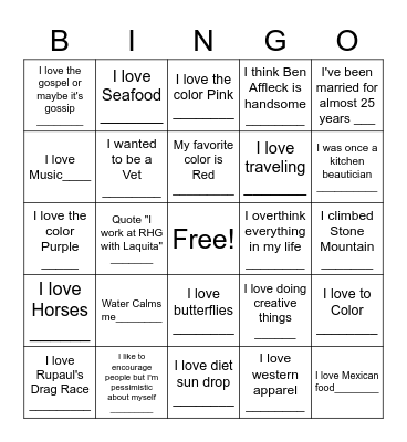 You Think You Know Me? Bingo Card