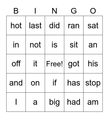 Sight Words #3 Bingo Card