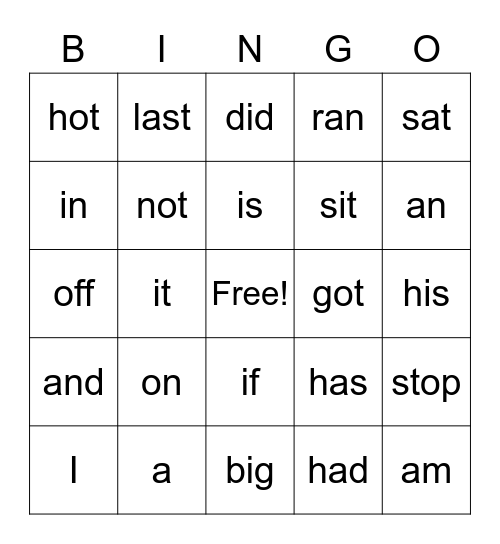 Sight Words #3 Bingo Card