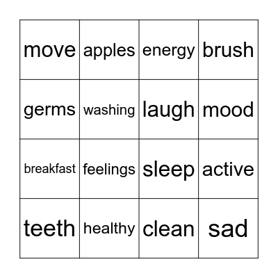 Healthy Me Bingo Card