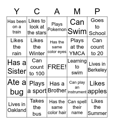 Kinder Bingo Card