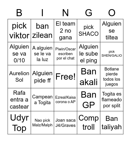 Gato Poto Bingo Card