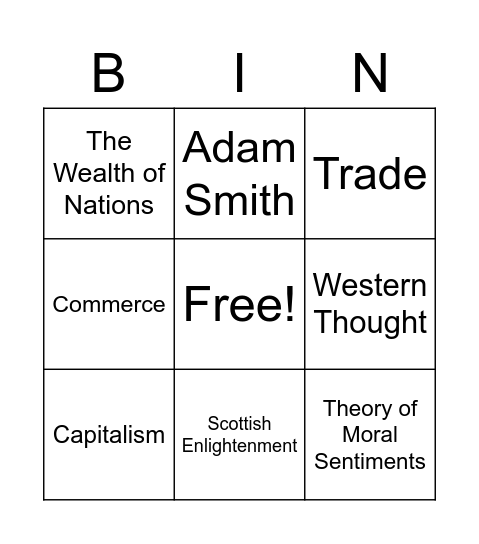 Adam Smith Bingo Card