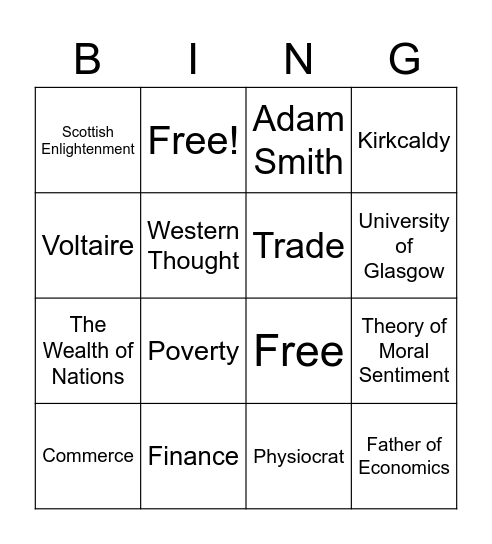 Adam Smith Bingo Card