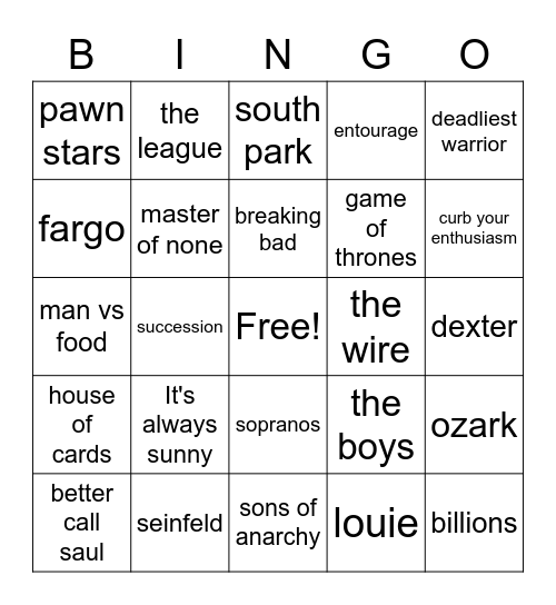 Male Manipulator TV Show Bingo Card