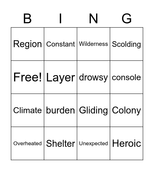 Lesson 20 Bingo Card