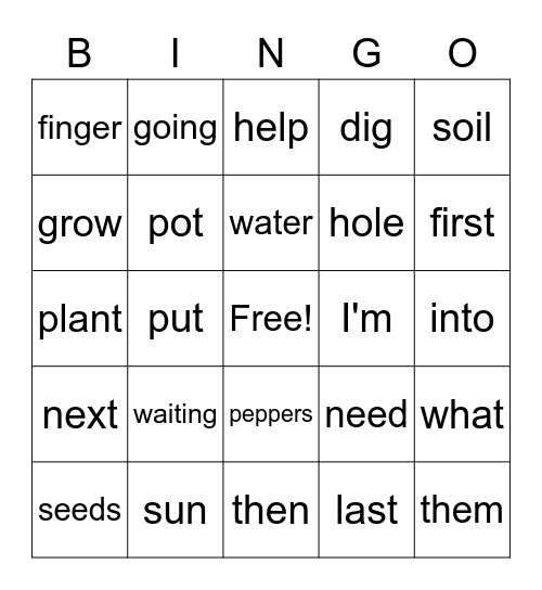 Planting and Growing Bingo Card
