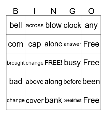 Sight Words Bingo Card