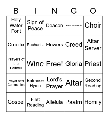 Catholic Mass Bingo Card