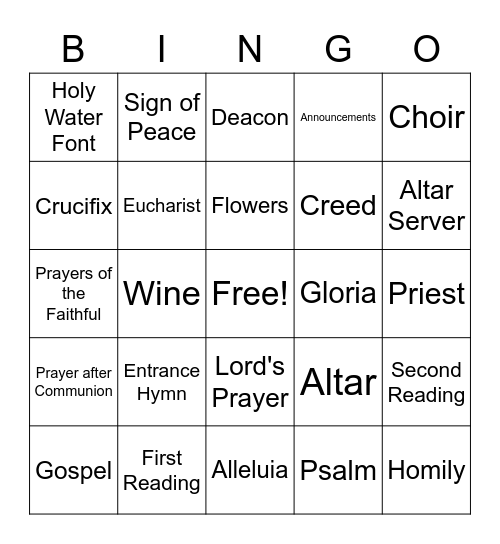 Catholic Mass Bingo Card