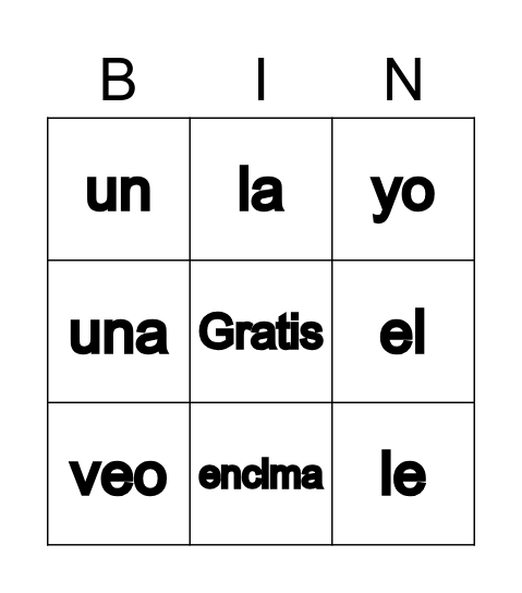 List 1 Bingo Card