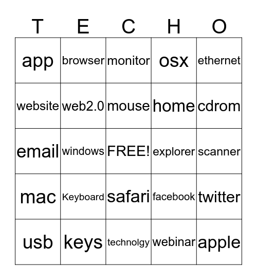 Technology Bingo Card