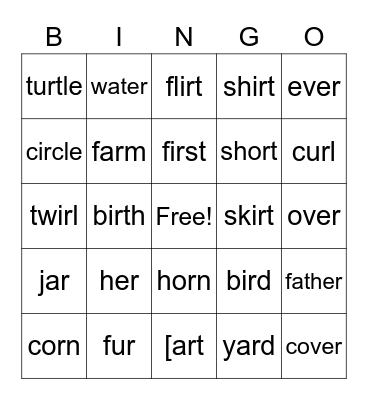 R-Controlled BINGO Card