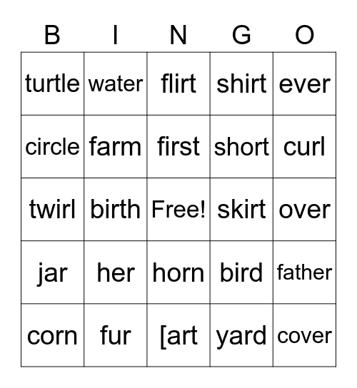 R-Controlled BINGO Card