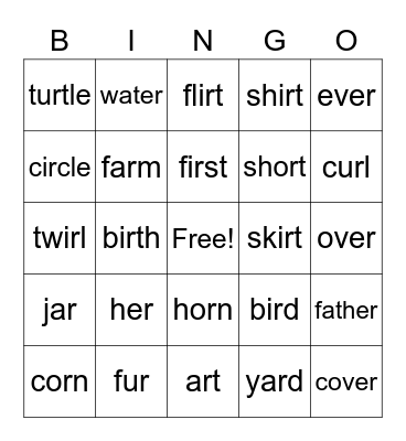 R-Controlled BINGO Card