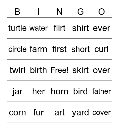 R-Controlled BINGO Card