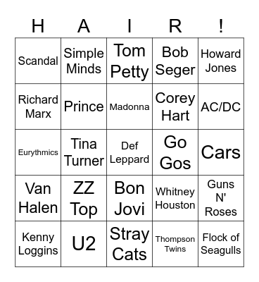 80s on 8 Bingo Card