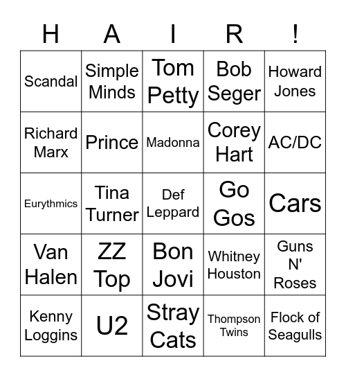 80s on 8 Bingo Card
