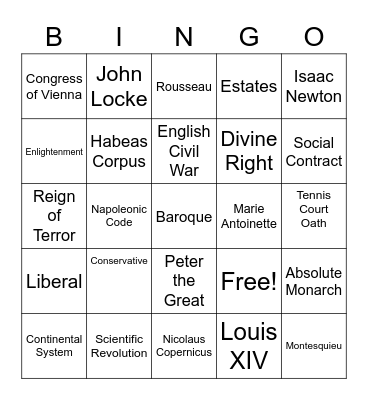 Unit 5 Vocab Sheet 3 Bingo Card