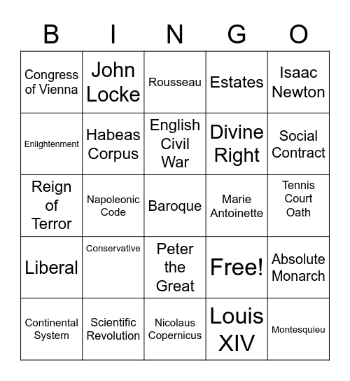 Unit 5 Vocab Sheet 3 Bingo Card