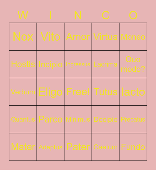 WINCO Bingo Card