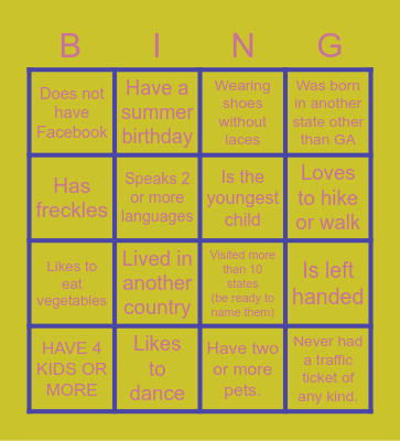 Team Building Bingo Card