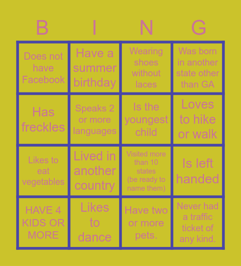 Team Building Bingo Card