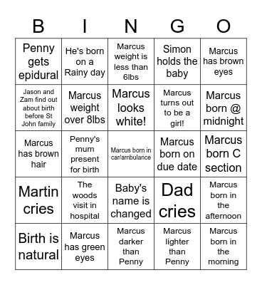 The Arrival of Marcus St John Bingo Card