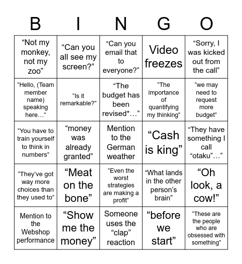 Team Meeting Bingo Card