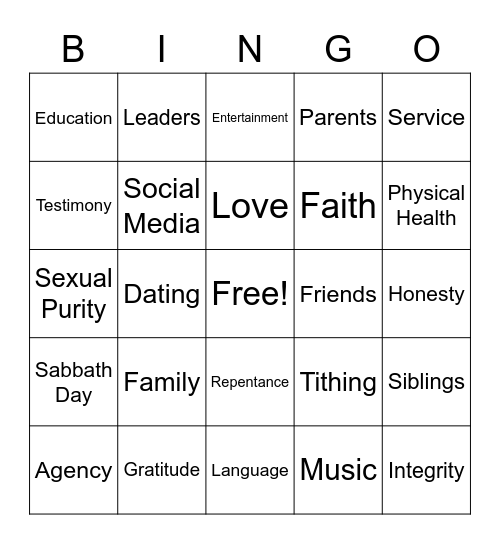 For The Strength of Youth Bingo Card