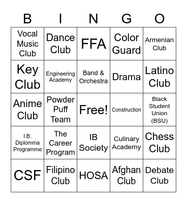 Cordova Bingo Card