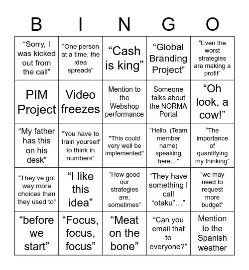 Team Meeting Bingo Card