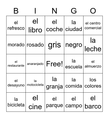 Vocabulario Bingo Card
