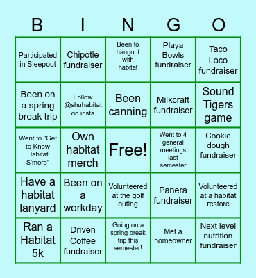 Habitat Bingo! Bingo Card