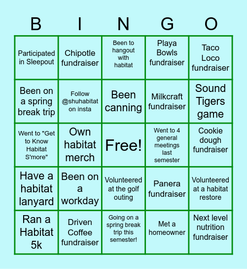 Habitat Bingo! Bingo Card
