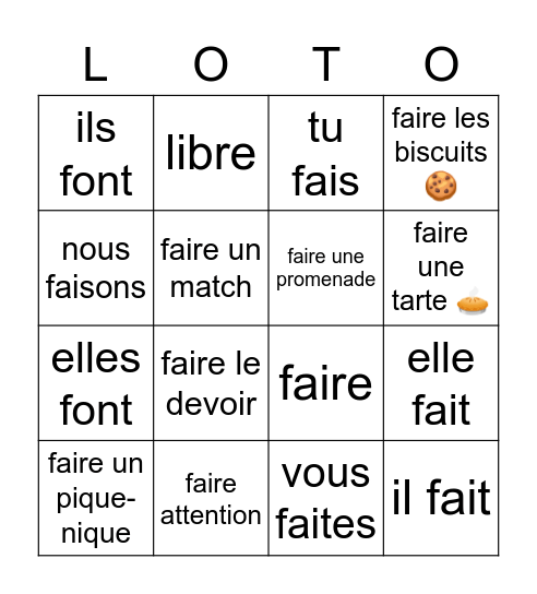 FR 1 Faire lotto Bingo Card