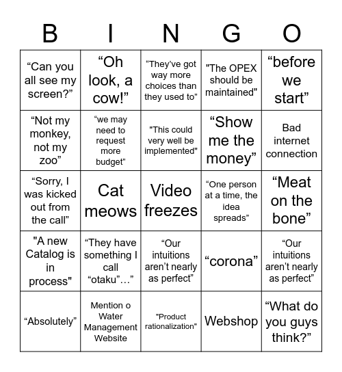 Team Meeting Bingo Card